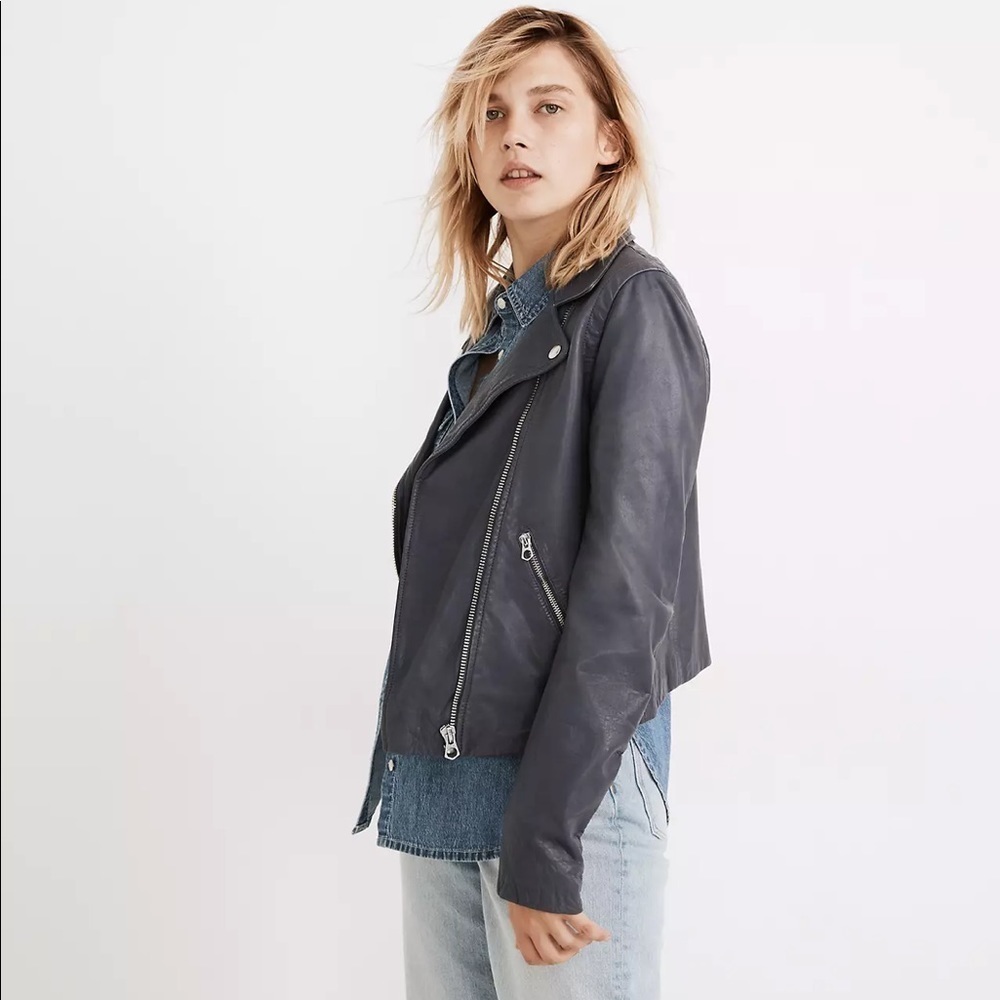 NEW Madewell Washed Leather Motorcycle Jacket NC052 - Picture 4 of 5